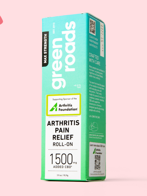 Green Roads arthritis pain relief CBD roll-on packaging.