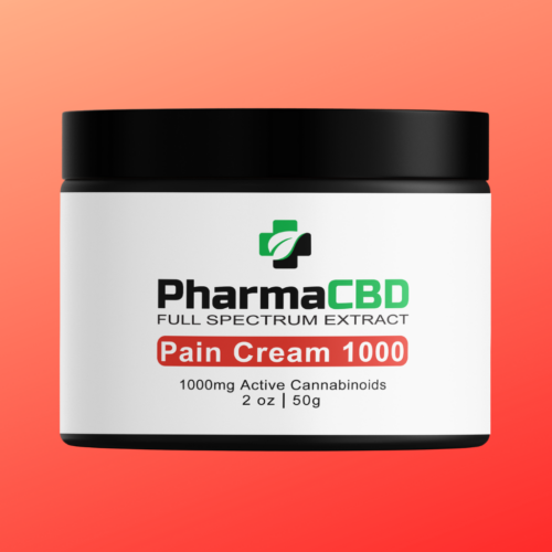 PharmaCBD pain cream container with full spectrum extract.